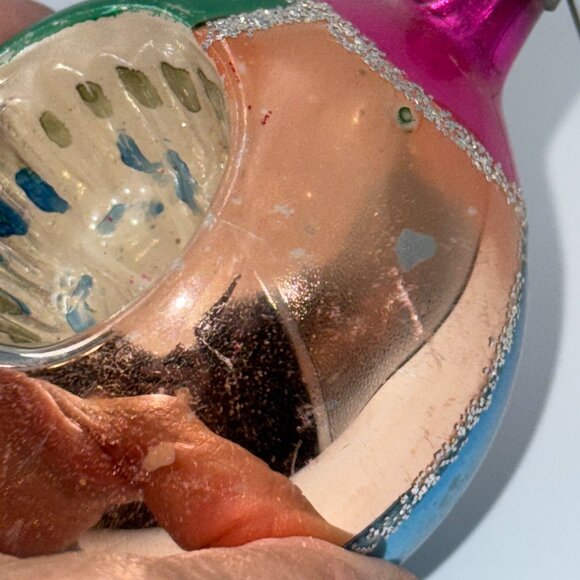 2 VTG MERCURY MICA GLASS INDENT HANDPAINTED CHRISTMAS ORNAMENTS Teardrop Pinks - Picture 7 of 14